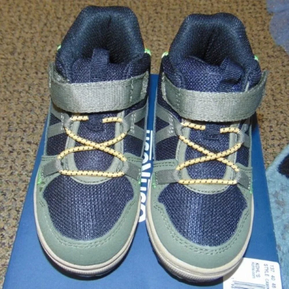 OshKosh B'gosh Boots 7T Toddler Boys Hiking Camino Slip-on High Top Black Olive